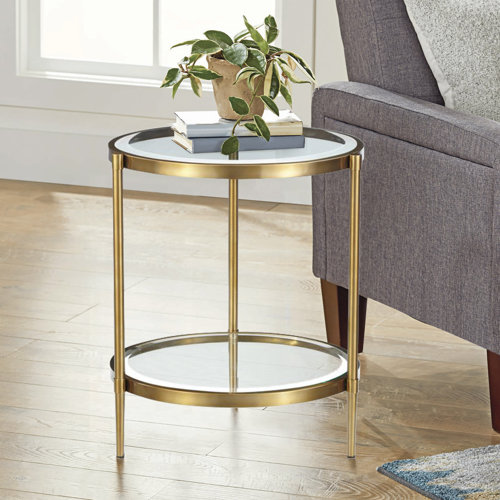 Everly Quinn Glass Top 3 Legs End Table with Storage Wayfair